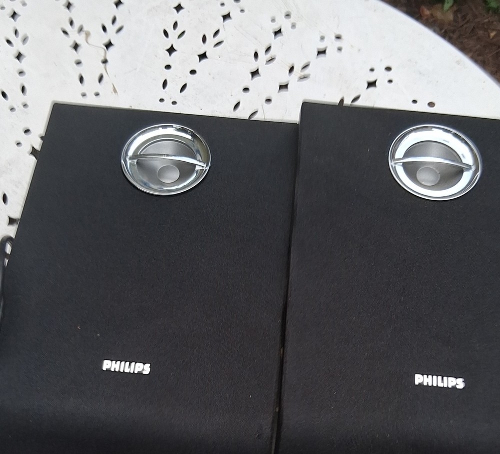 Philips Black Stereo Bookshelf Speakers with Silver Accents